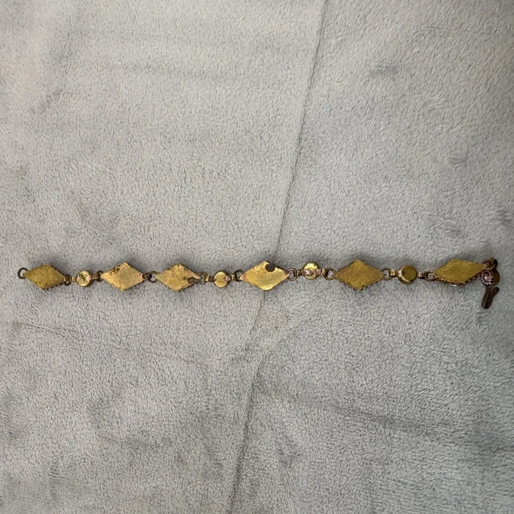 Vintage Micro Mosaic Bracelet Gold‎ Tone 7.5